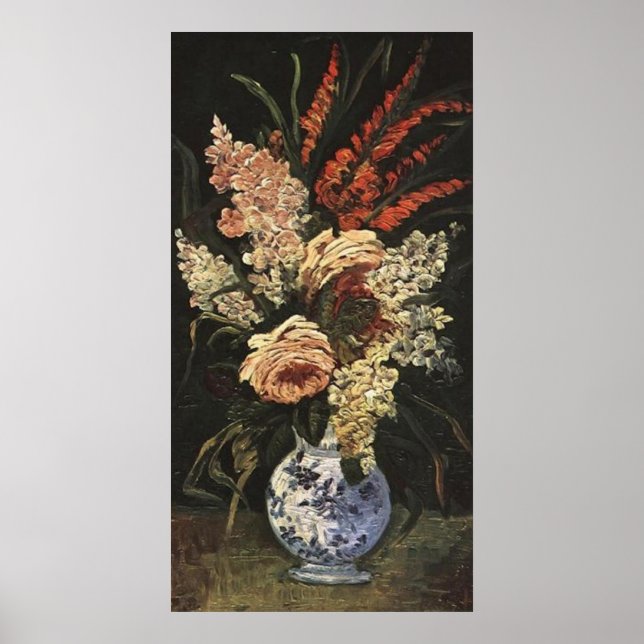 Poster Vase com Gladioli e Lilac por Vincent van Gogh (Frente)