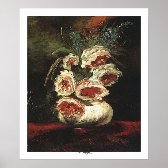 Póster Vase com Peonies por Vincent van Gogh (Frente)