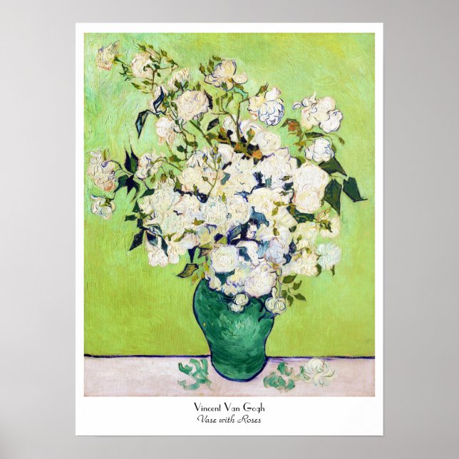 Póster Vase com pintura de Rosas Vincent Van Gogh (Frente)