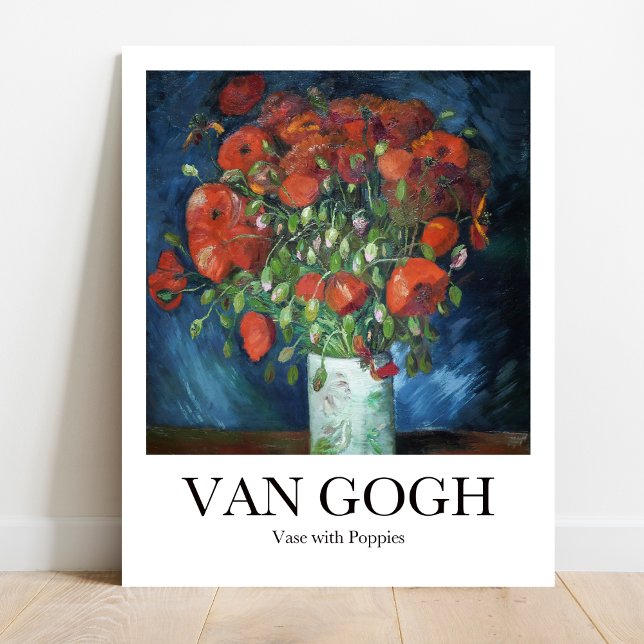 Poster Vase com Poppies por Vincent van Gogh (Iconic Van Gogh: Vibrant red poppies in rustic vase. Bold brushstrokes, museum quality art print)