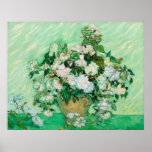 Póster Vase com Rosas de Vincent Van Gogh<br><div class="desc">Vase com Rosas de Vincent Van Gogh, óleo na canvas 1890, é uma pintura de vida morta de um grande grupo de flores pálidas floridas em um vaso de cerâmica. Van Gogh pintou em espessas e giratórias braçadeiras de alteração às cores do óleo com variações de cor rosa, branca, amarela...</div>