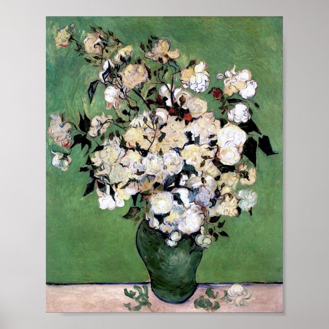 Póster Vase com Rosas Rosa (F682) Van Gogh Belas Artes (Frente)