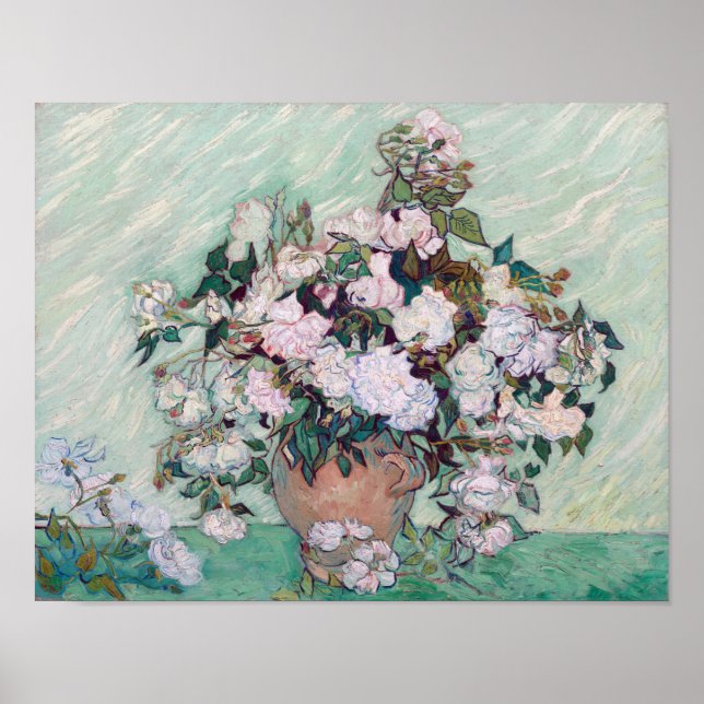 Poster Vase com Rosas Rosa, Van Gogh (Frente)