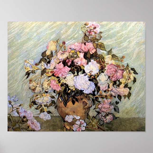 Póster Vase com Rosas Rosa Van Gogh Belas Artes (Frente)