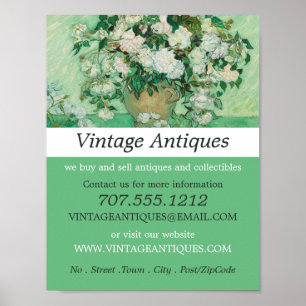 Poster Vase Com Rosas Rosa, Van Gogh, Loja Antiquada