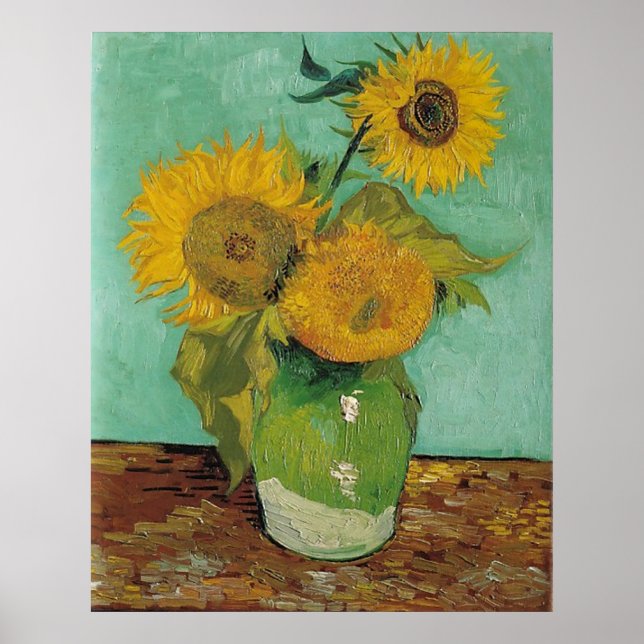 Poster Vase com três girassóis, Vincent van Gogh (Frente)