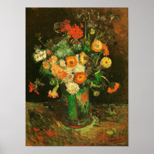 Póster Vase com Zinnias e Geraniums Van Gogh Fine Art