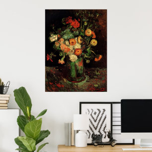 Póster Vase com Zinnias e Geraniums, Vincent van Gogh