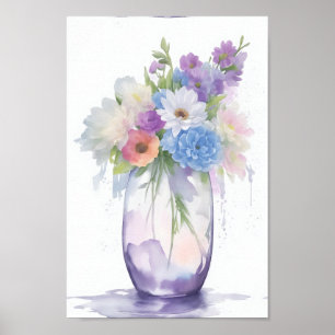 Poster Vase das flores aquáticas Cor do Pastel