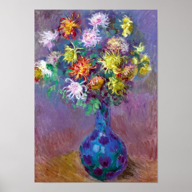 Poster Vase das Flores do Chrysanthemum, Claude Monet Art (Frente)