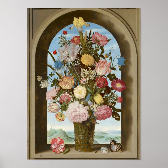 Poster Vase das flores em uma janela, c.1618 (Frente)