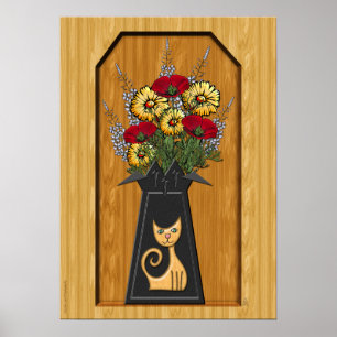Póster Vase de Gato com Poppies e Mães no Alcove de Madei