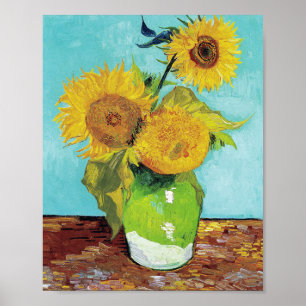 Poster Vase de Vincent van Gogh com Três Girassóis