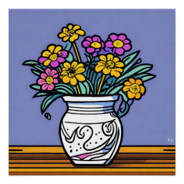 Póster Vase E Flores Poster brilhante