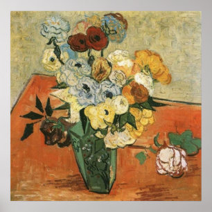 Poster Vase japonês com Rosas de Vincent van Gogh