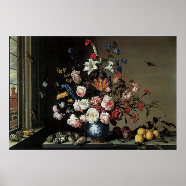 Poster Vase of Flowers by a Window, Balthasar van der Ast (Frente)