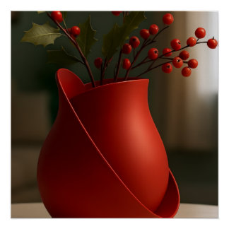 Póster Vase Rouge Contemporain – Élégance Sculpturale & D