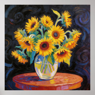 Poster Vase with Sunflowers After Van Gogh