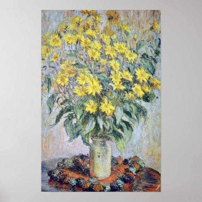 Póster vaso amarelo de crisântemos, flor de Claude Monet (Frente)