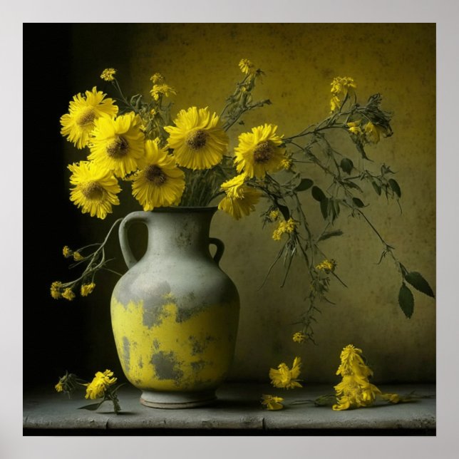 Poster Vaso Antigo de Flores Amarelas (Frente)