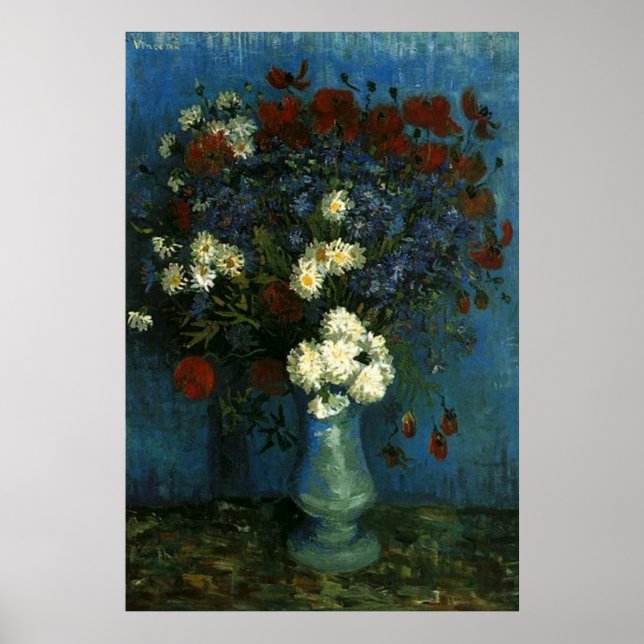Poster vaso com flores e papoilas, van Gogh (Frente)