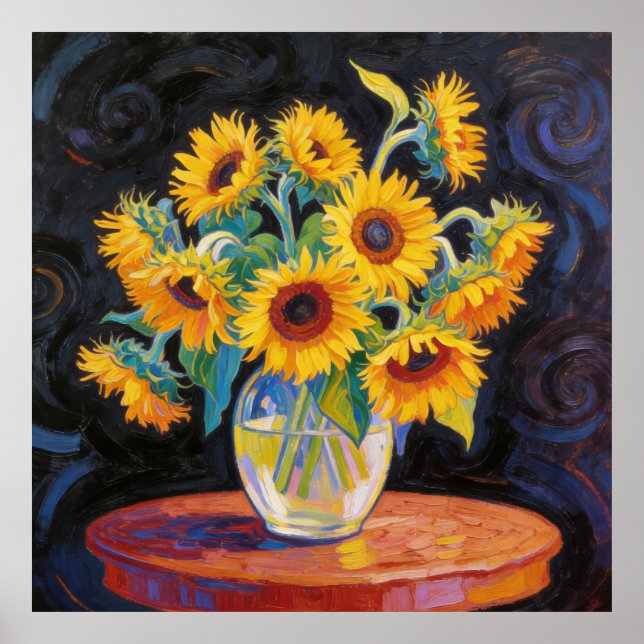 Poster Vaso com Girassóis Segundo Van Gogh (Frente)
