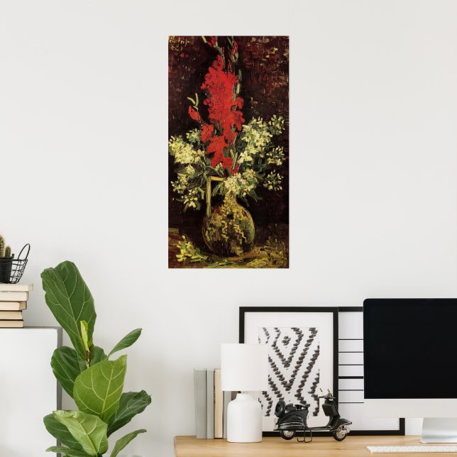 Poster Vaso com Gladíolos, Cravos por Vincent van Gogh (Escritório em casa)