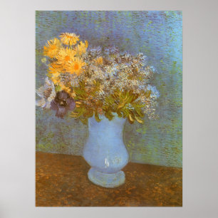 Poster Vaso com Lilases, Margaridas e Anêmonas por Van Go