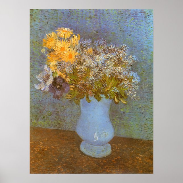 Poster Vaso com Lilases, Margaridas e Anêmonas por Van Go (Frente)