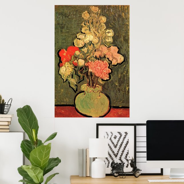 Poster Vaso com Malvas Rosadas por Vincent van Gogh (Escritório em casa)