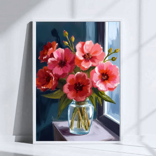 Poster Vaso de Buquê de Flores Vermelhas Pintura em Aquar