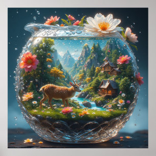 Poster Vaso de Cristal Decorativo com Cena Florestal