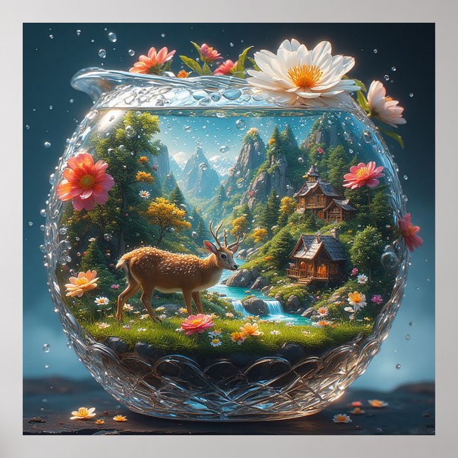 Poster Vaso de Cristal Decorativo com Cena Florestal (Frente)