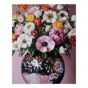 Póster Vaso de Disco com Flores
