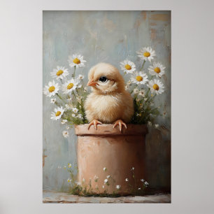 Poster Vaso de Flor com Frango de Páscoa, Rústico