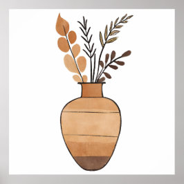 Poster Vaso de flor de boho Folha Estilo de Arte Botânica