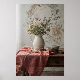 Poster Vaso de Flor Silvestre e Linho Coral em Natureza M