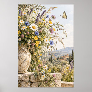Poster Vaso de Flor Silvestre Toscana Borboleta Arte de P