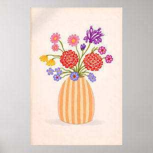 Poster Vaso de Flores Colorido Impressão, Botânico Abstra