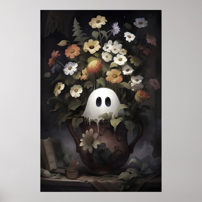 Poster Vaso de Flores Fantasma Rústico Imprimível, Planta (Frente)