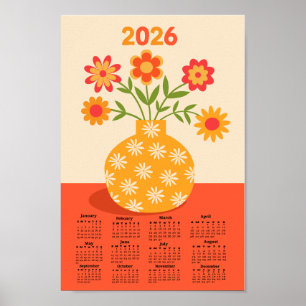 Poster Vaso de Flores Retro Anos 70 Calendário 2026