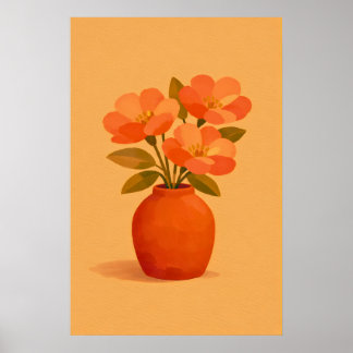 Poster Vaso de Flores Terracota Terroso Moderno Gouache