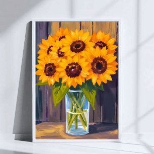Poster Vaso de Girassóis Aquarela de Buquê de Flores Am