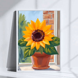 Poster Vaso de Girassol Amarelo Arte em Aquarela Floral