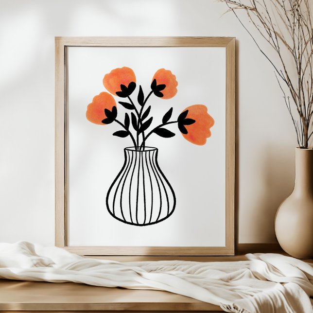 Poster Vaso de Mídia Mista Desenhado à Mão e Florais Lara (Criador carregado)