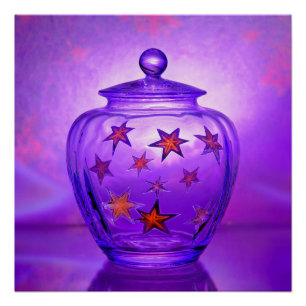 Póster Vaso de Vidro Transparente Roxo Com Estrelas Doura