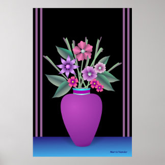 Póster Vaso Roxo Com Flores Coloridas