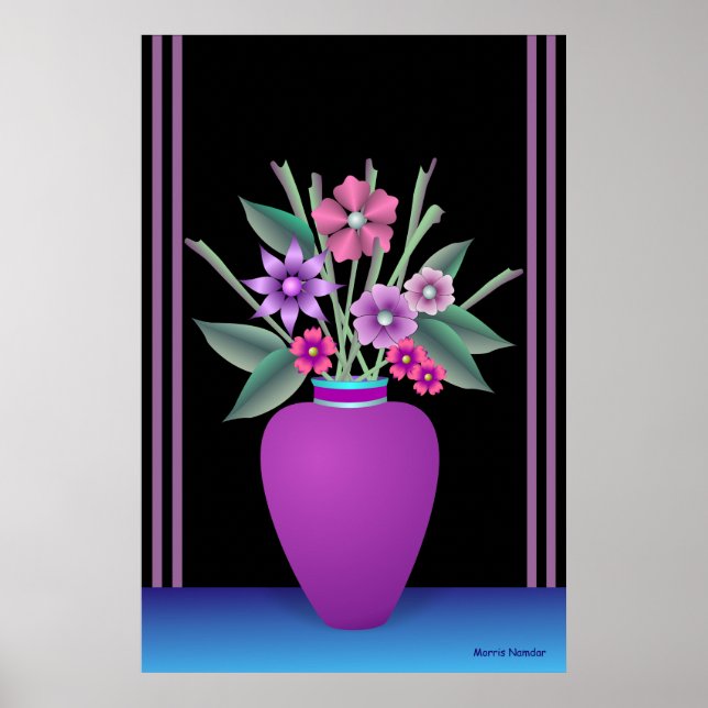 Póster Vaso Roxo Com Flores Coloridas (Frente)