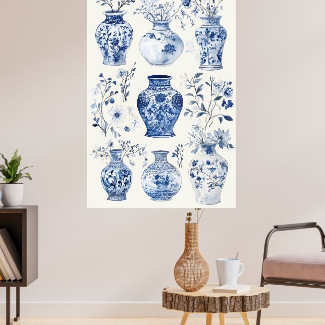 Poster Vasos Delftware, caracterizados por seu clássico (Sala de Estar 3)