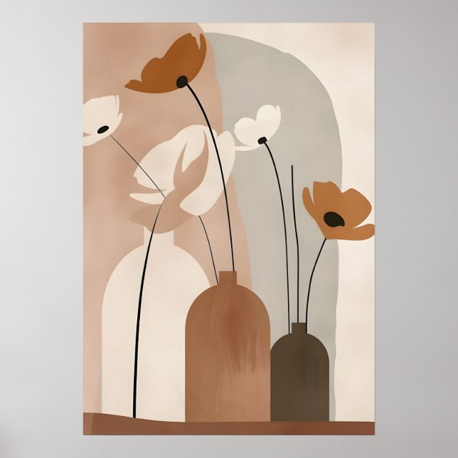 Poster Vasos Florais Boho & Formas Abstratas (Frente)